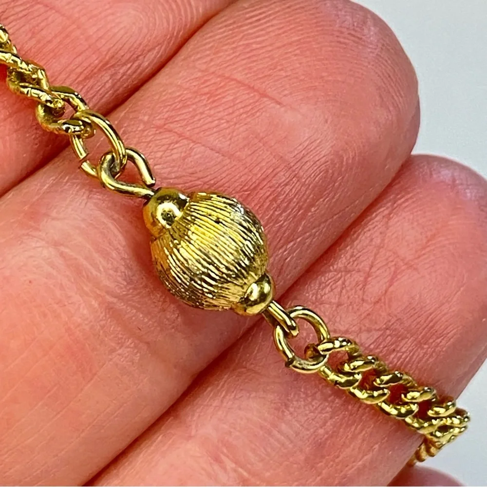 Vintage Monet‎ Gold Tone Chain Necklace Curb Station Textured Bead Long